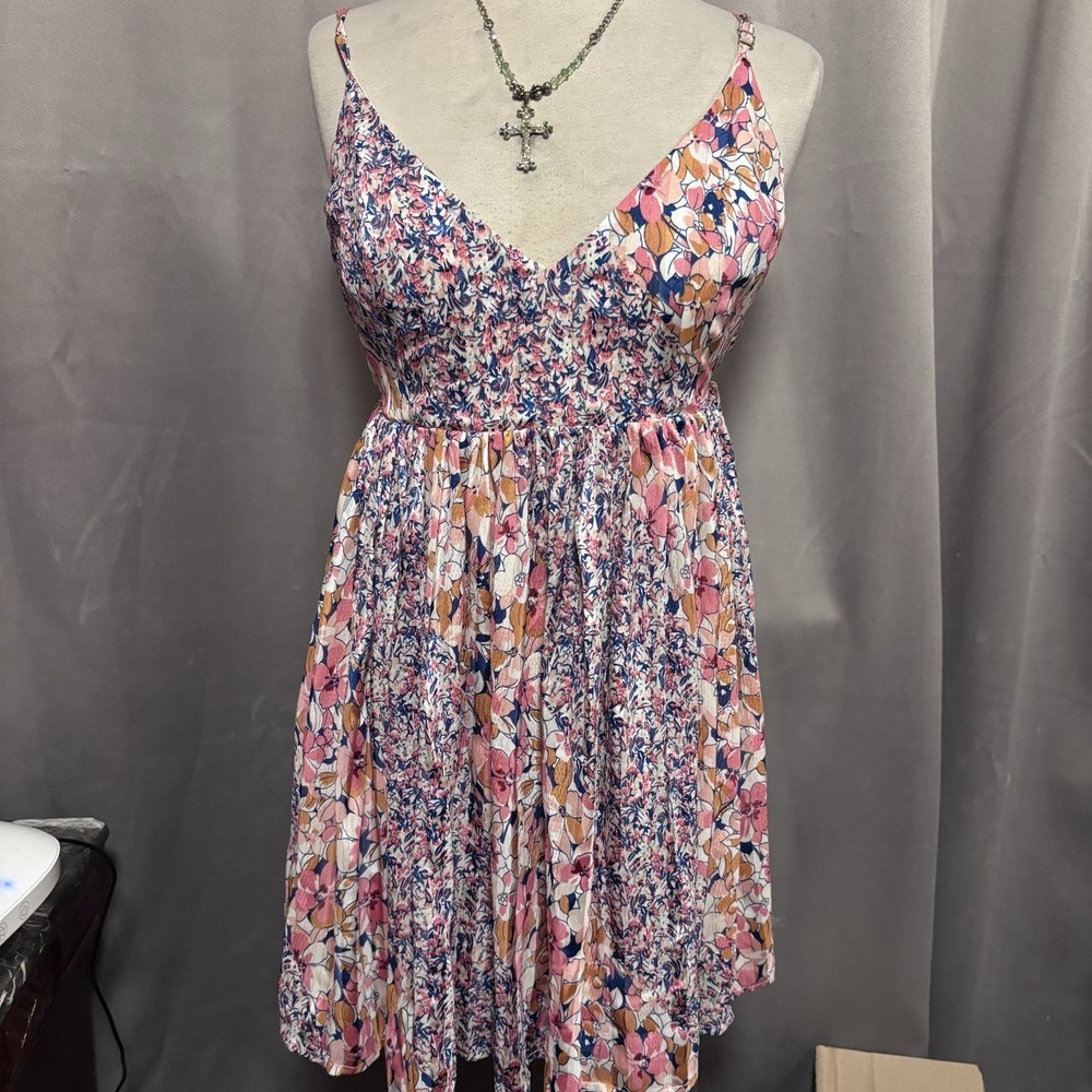 Hello Molly Floral Mini Dress Size 6 Pink Blue VNeck A Line Coquette Cottagecore